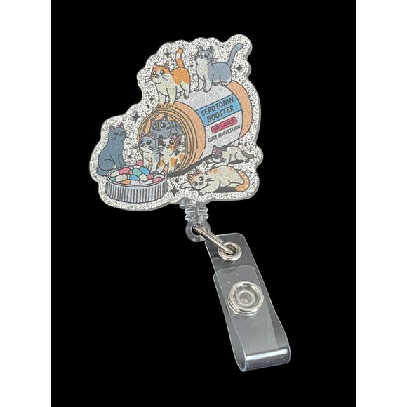 Serotonin Booster: Cute Cat Badge Reel – Rotating Acrylic Retractable ID Holder - Picture 3 of 4